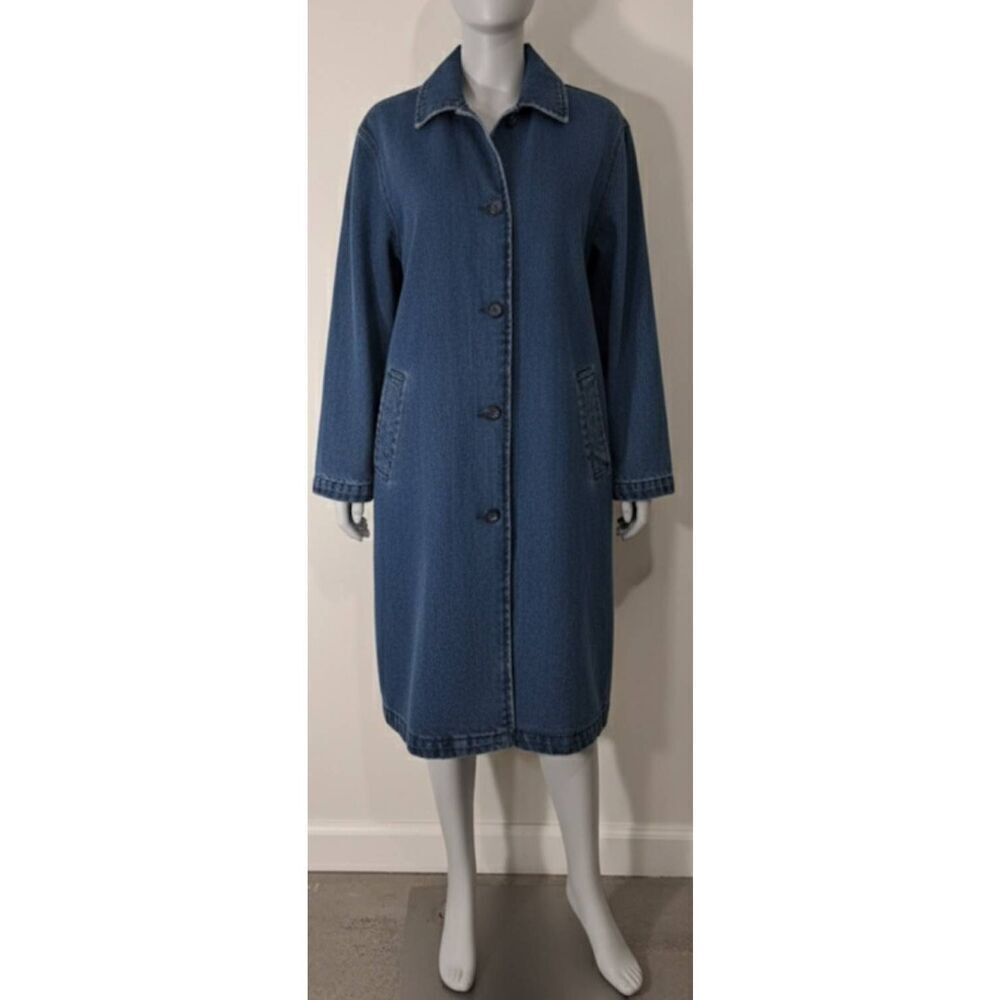 Vintage brandon thomas Womens Small trench coat denim jeans blue jacket long